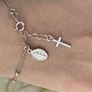 Delicate Silver Cross and Medal Bracelet​